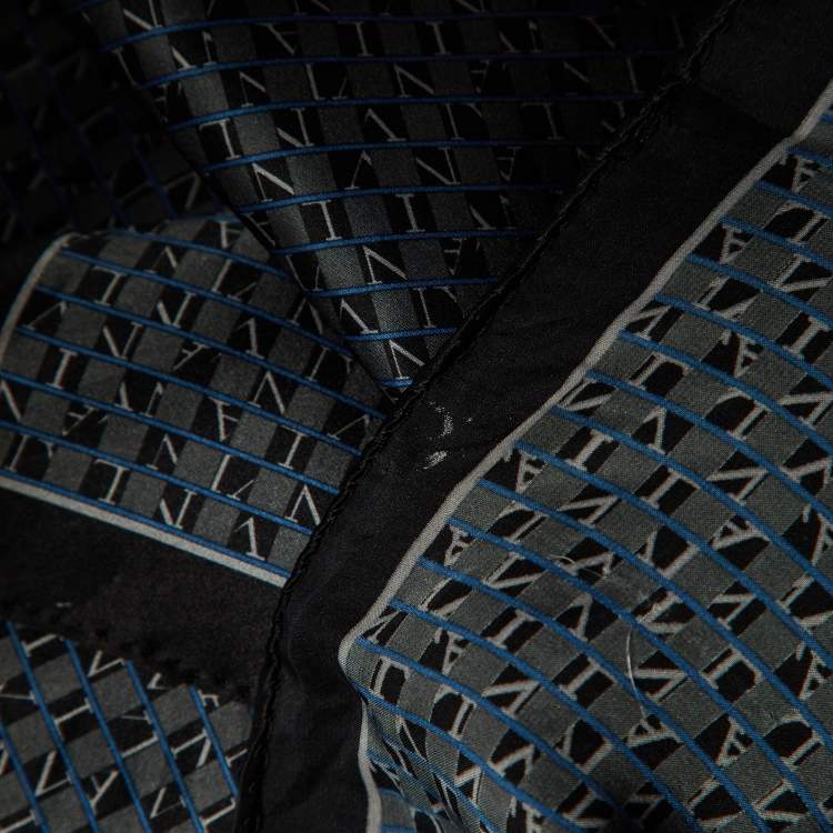 Pre Owned Lanvin Black Logo Print Silk Pocket Square