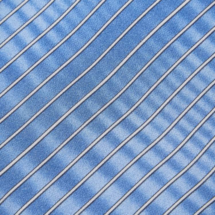 Pre Owned Lanvin Blue Diagonal Striped Silk Tie
