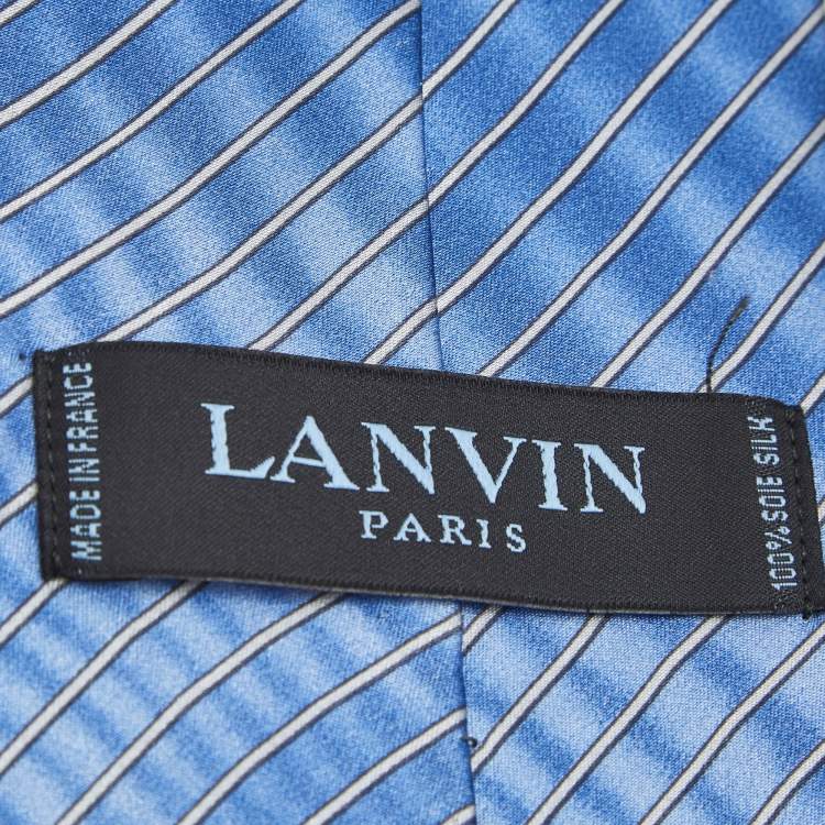 Pre Owned Lanvin Blue Diagonal Striped Silk Tie