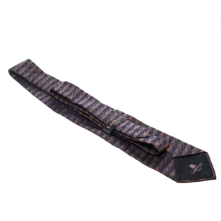 Pre Owned Lanvin Navy Blue and Brown Patterned Silk Jacquard Tie