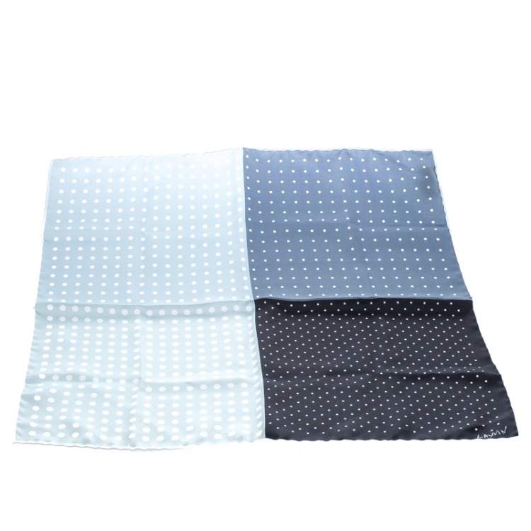 Pre Owned Lanvin Black and Grey Four Square Polka Dotted Silk Pocket Square