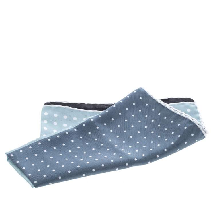 Pre Owned Lanvin Black and Grey Four Square Polka Dotted Silk Pocket Square