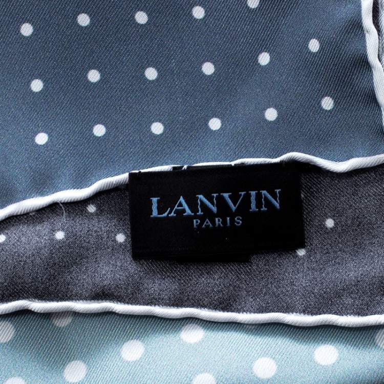 Pre Owned Lanvin Black and Grey Four Square Polka Dotted Silk Pocket Square