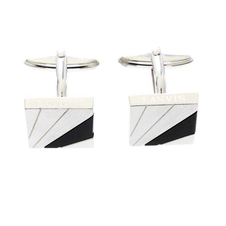 Pre Owned Lanvin Black Inlay Silver Tone Square Cufflinks