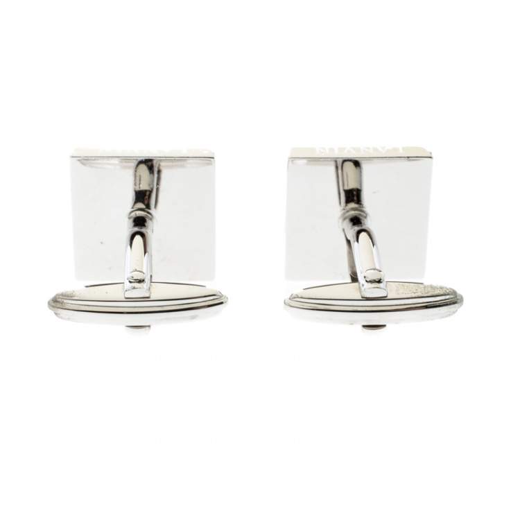 Pre Owned Lanvin Black Inlay Silver Tone Square Cufflinks