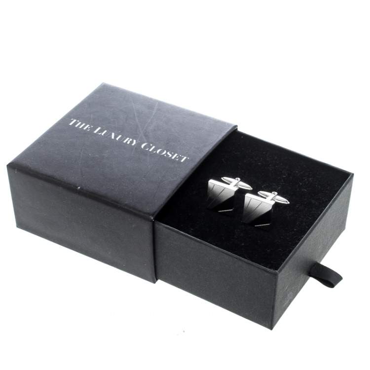 Pre Owned Lanvin Black Inlay Silver Tone Square Cufflinks