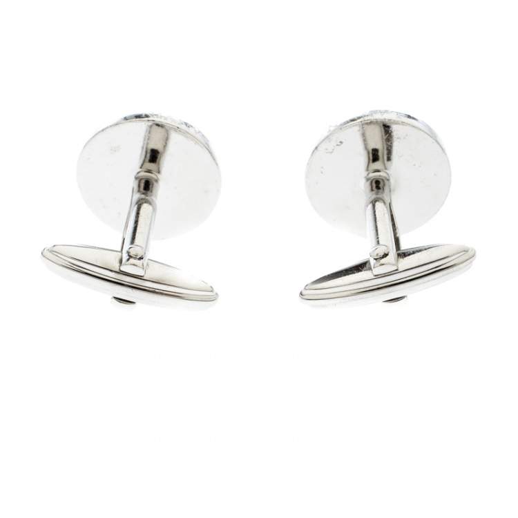 Pre Owned Lanvin Enamel Silver Tone Round Cufflinks