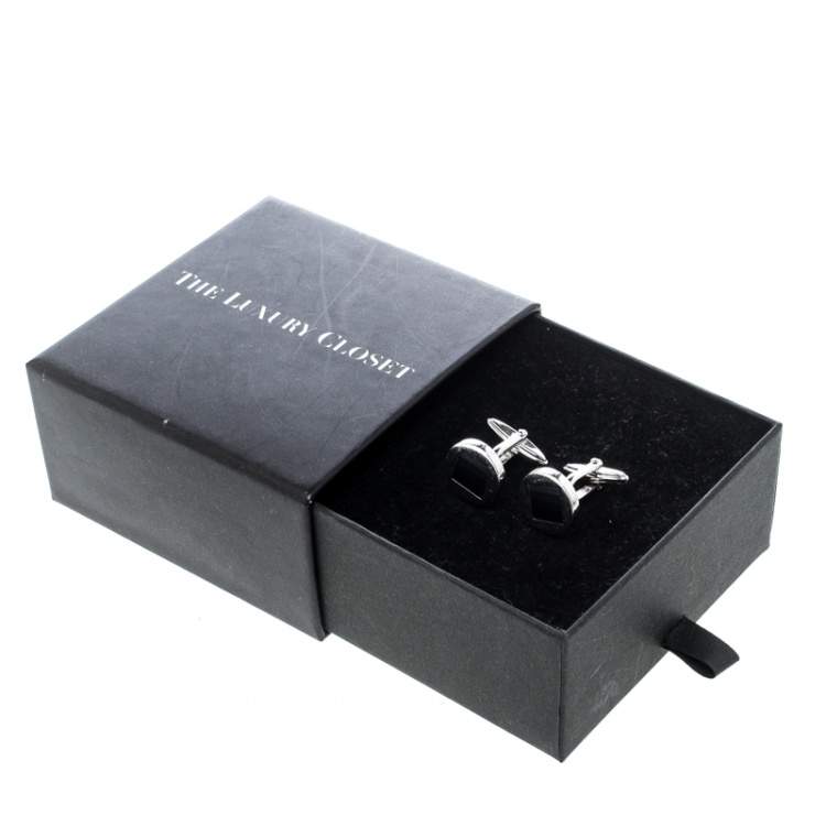 Pre Owned Lanvin Enamel Silver Tone Round Cufflinks
