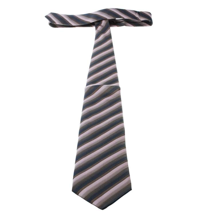 Pre Owned Lanvin Multicolor Diagonal Striped Silk Traditional Tie