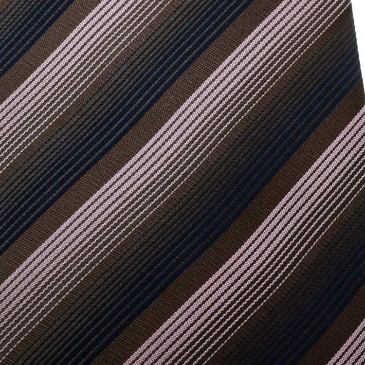 Pre Owned Lanvin Multicolor Diagonal Striped Silk Traditional Tie