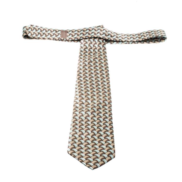 Pre Owned Lanvin Brown and Blue Abstract Print Silk Tie 