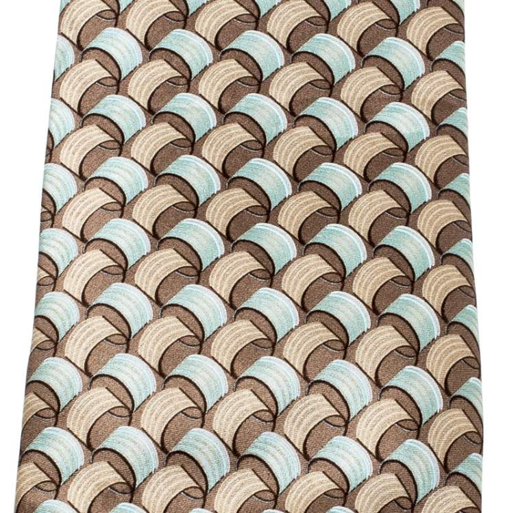 Pre Owned Lanvin Brown and Blue Abstract Print Silk Tie 
