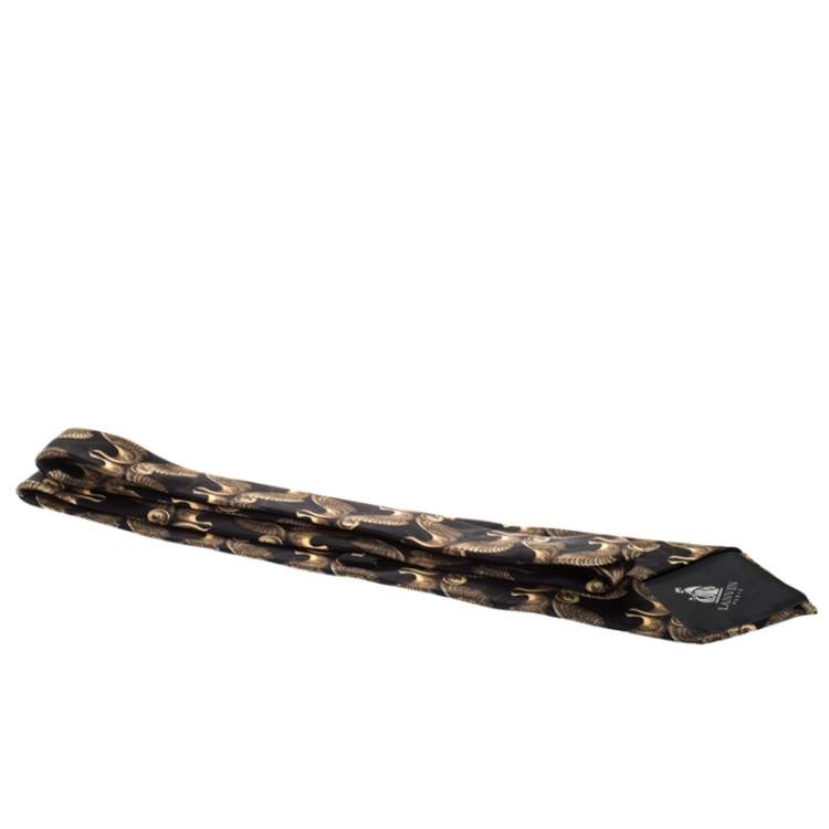 Pre Owned Lanvin Vintage Black and Gold Bird Print Silk Tie