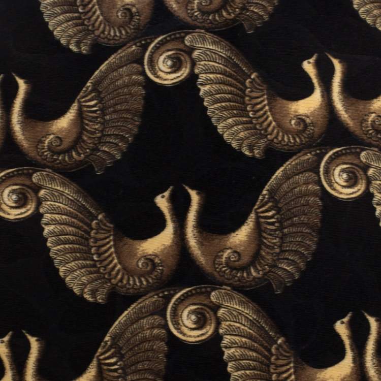 Lanvin Vintage Black and Gold Bird Print Silk Tie Lanvin