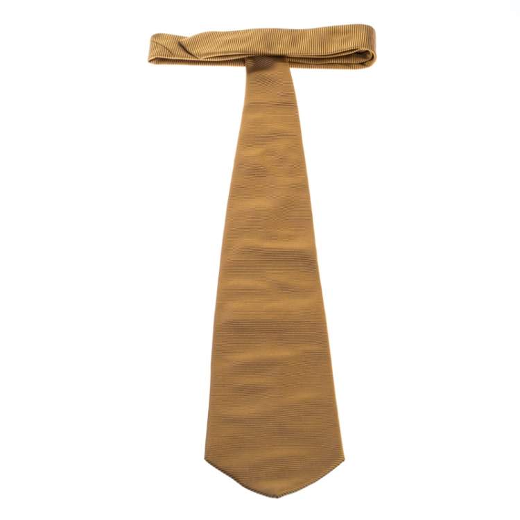 Pre Owned Lanvin Mustard Yellow Striped Jacquard Silk Tie