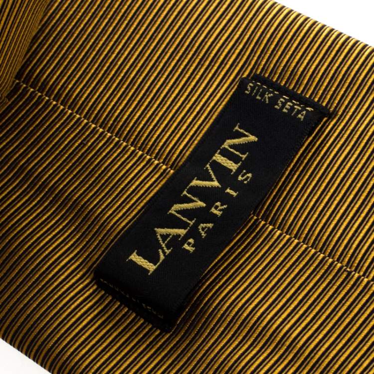 Pre Owned Lanvin Mustard Yellow Striped Jacquard Silk Tie