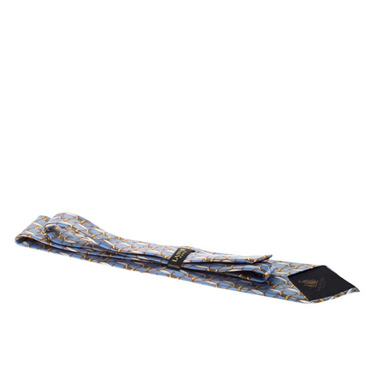 مملوكة مسبقًا Lanvin Vintage Blue and Gold Dolphin Print Silk Tie