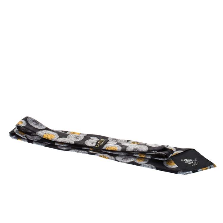 Pre Owned Lanvin Vintage Black Floral Print Traditional Silk Tie