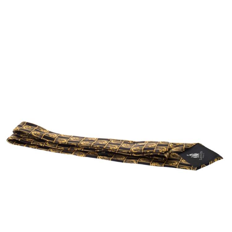 Pre Owned Lanvin Vintage Black and Gold Baroque Print Silk Tie