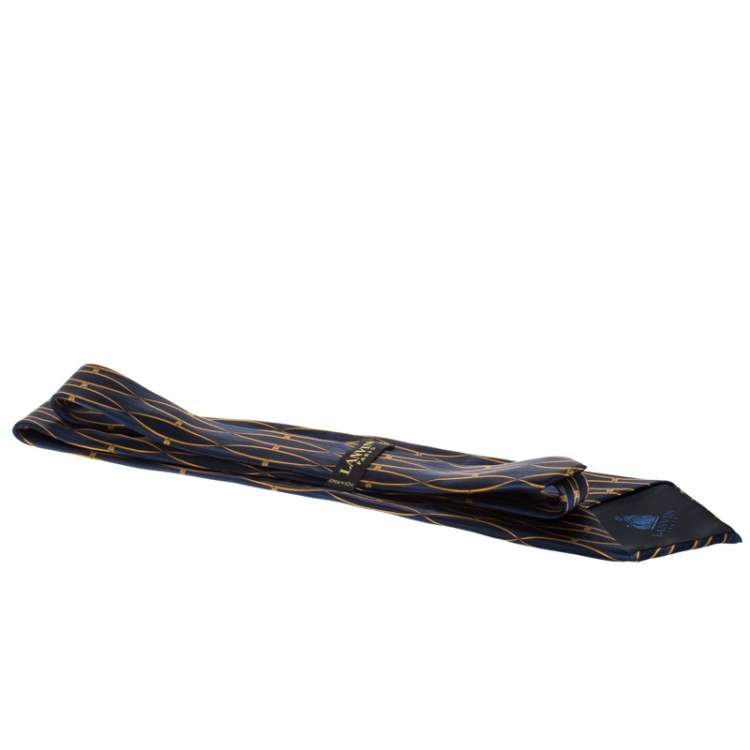 Pre Owned Lanvin Vintage Blue Lattice Motif Print Silk Tie