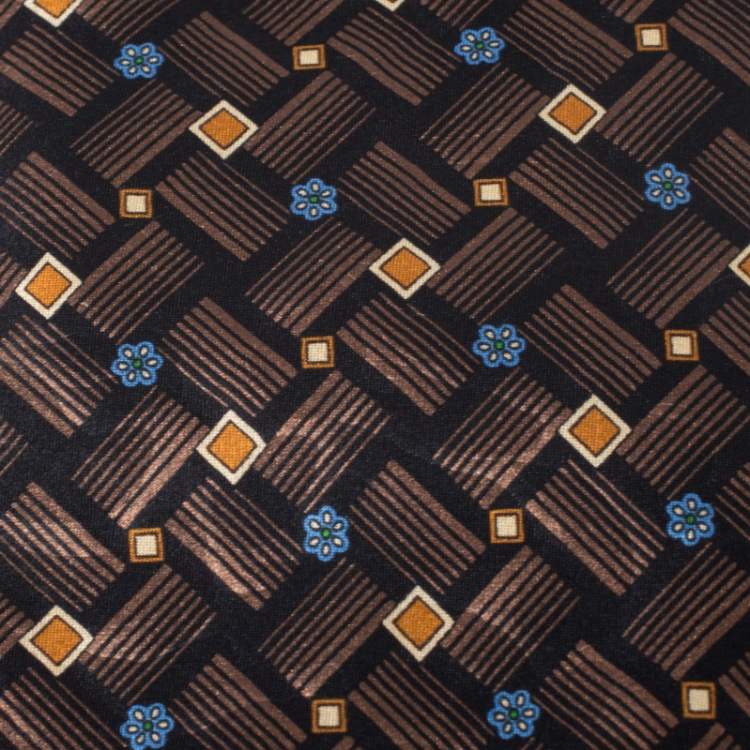 Pre Owned Lanvin Vintage Brown Printed Silk Traditional Tie