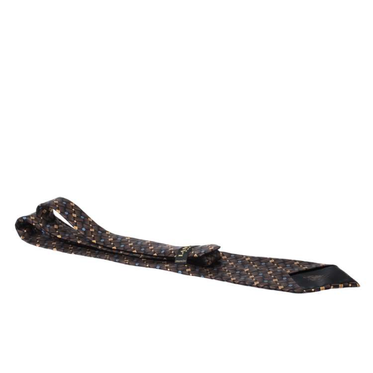 Pre Owned Lanvin Vintage Brown Printed Silk Traditional Tie