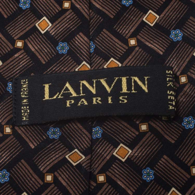 Pre Owned Lanvin Vintage Brown Printed Silk Traditional Tie
