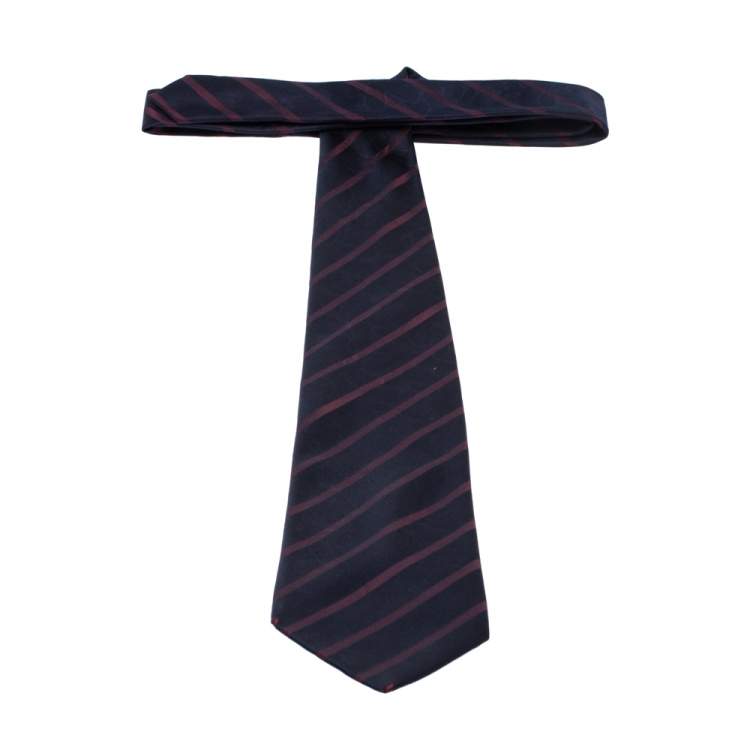 Pre Owned Lanvin Blue and Purple Striped Silk Floral Jacquard Tie