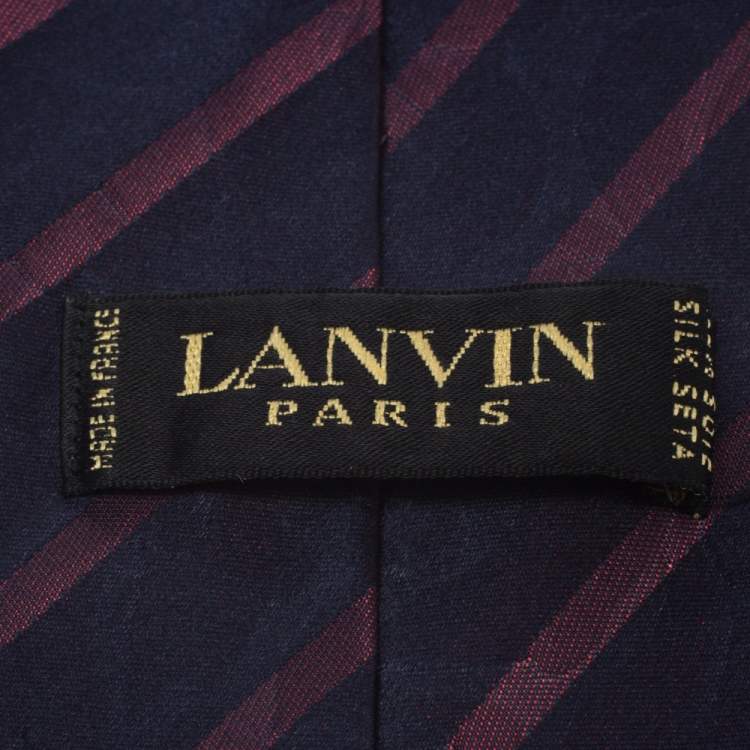 Pre Owned Lanvin Blue and Purple Striped Silk Floral Jacquard Tie