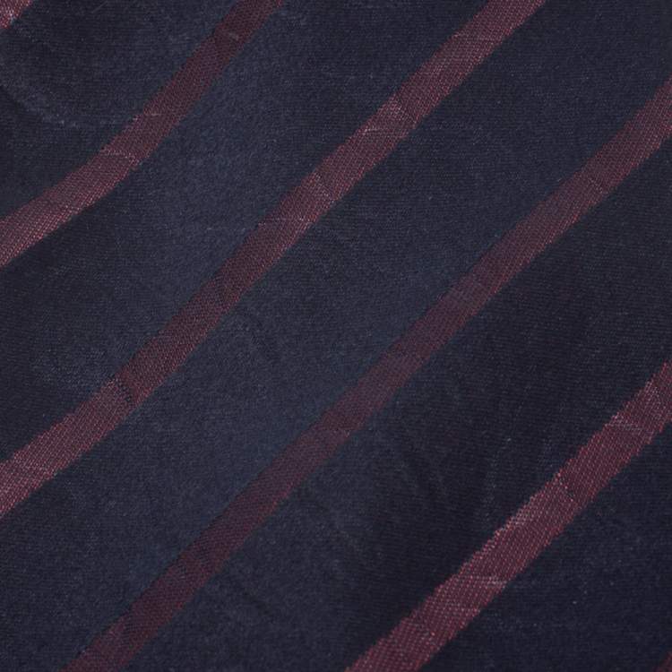 Pre Owned Lanvin Blue and Purple Striped Silk Floral Jacquard Tie