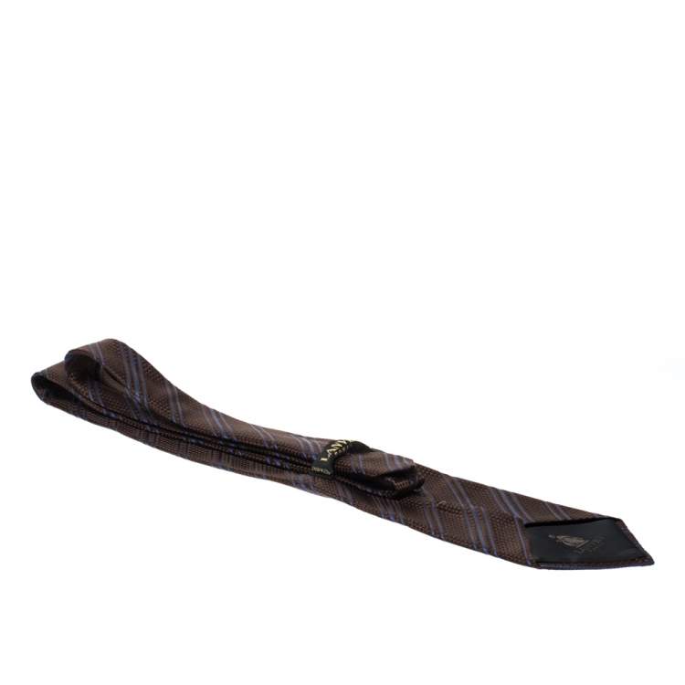 Pre Owned Lanvin Vintage Brown Chequered Jacquard Silk Tie
