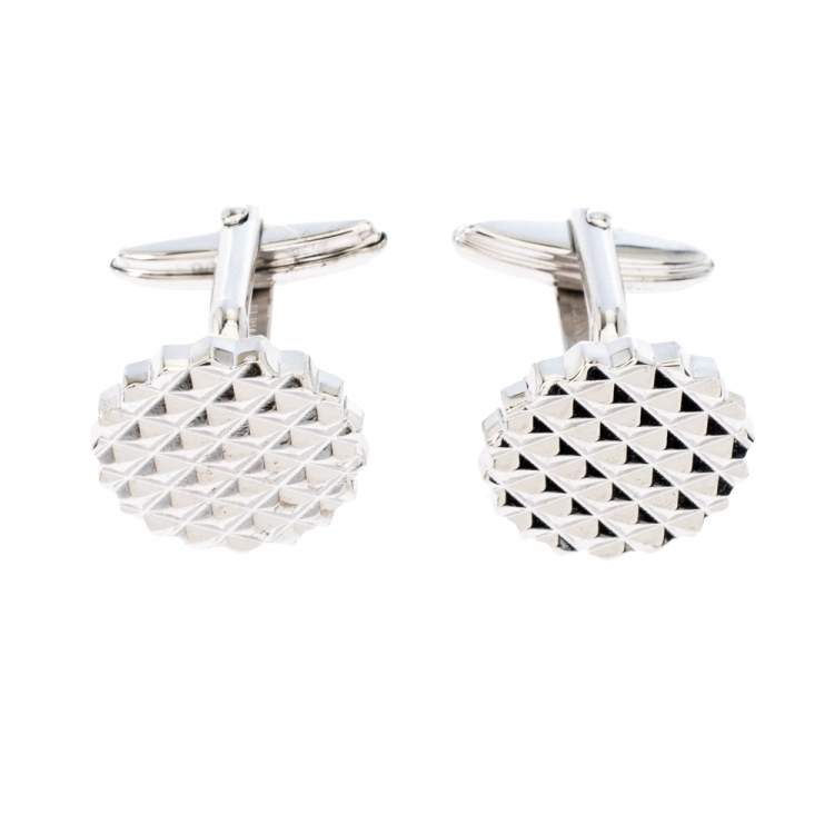 Pre Owned Lanvin Engraved Silver Plated Round T-Bar Cufflinks