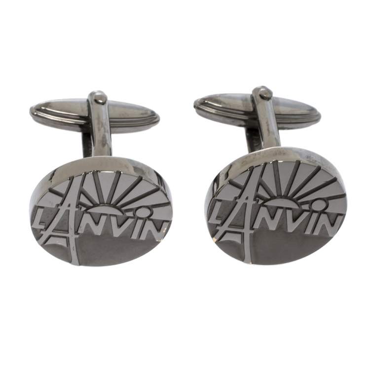 Pre Owned Lanvin Rhodium Plated Paris Logo Cufflinks
