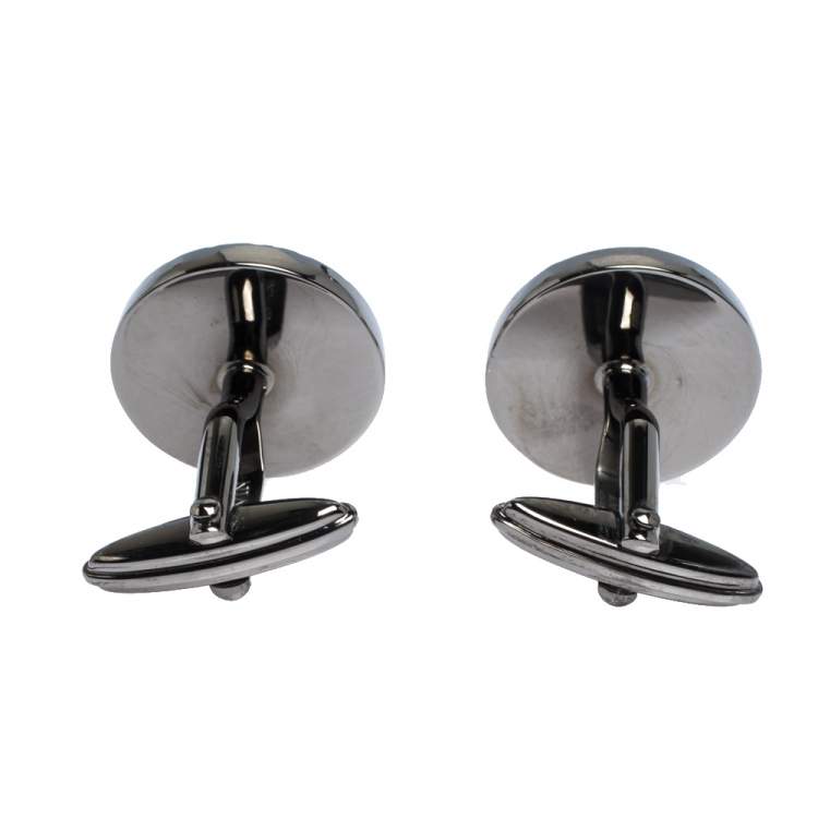 Pre Owned Lanvin Rhodium Plated Paris Logo Cufflinks