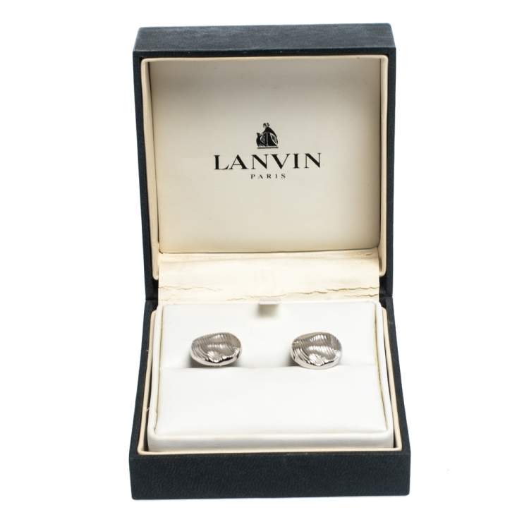 Pre Owned Lanvin Rhodium Plated Embossed Round T-Bar Cufflinks