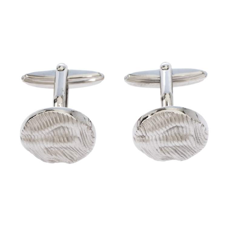 Pre Owned Lanvin Rhodium Plated Embossed Round T-Bar Cufflinks