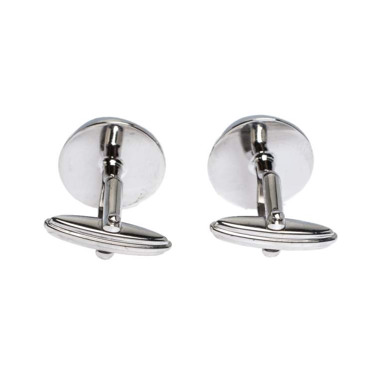 Pre Owned Lanvin Rhodium Plated Embossed Round T-Bar Cufflinks