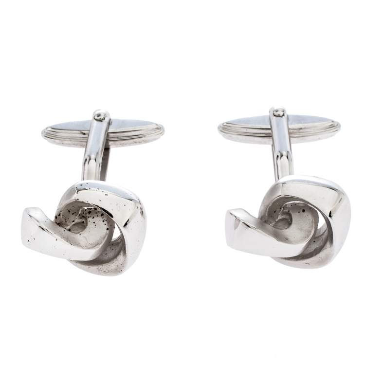Pre Owned Lanvin Silver Tone Knot Cufflinks