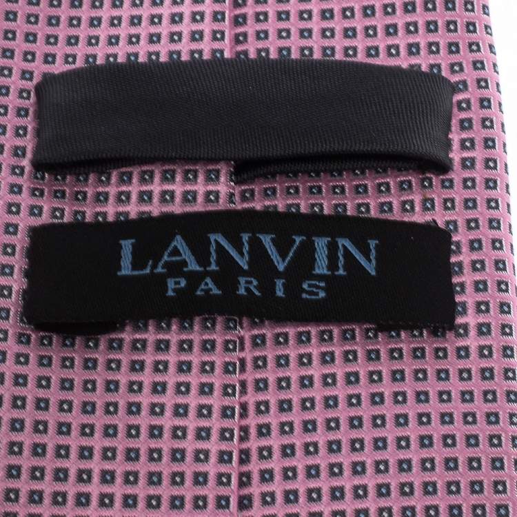 Pre Owned Lanvin Pink Square Patterned Jacquard Silk Tie