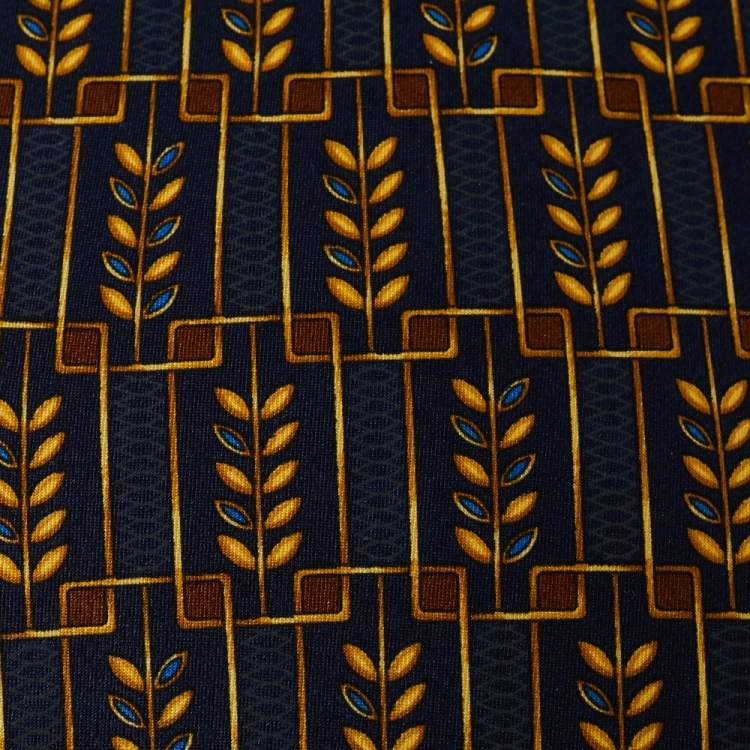 Pre Owned Lanvin Navy Blue Abstract Printed Silk Traditional Tie & Pocket Square