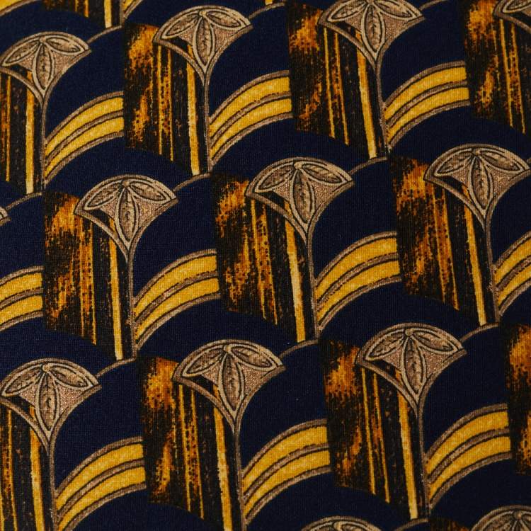 Pre Owned Lanvin Navy Blue Abstract Printed Silk Traditional Tie & Pocket Square