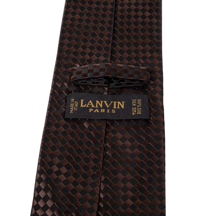 Pre Owned Lanvin Vintage Brown & Black Checkered Silk Traditional Tie