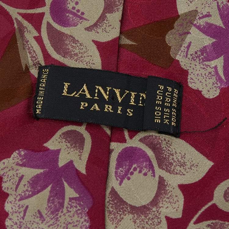 Pre Owned Lanvin Burgundy Floral Print Traditional Silk Tie