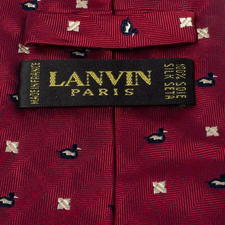 Pre Owned Lanvin Vintage Red Jacquard Silk Traditional Tie