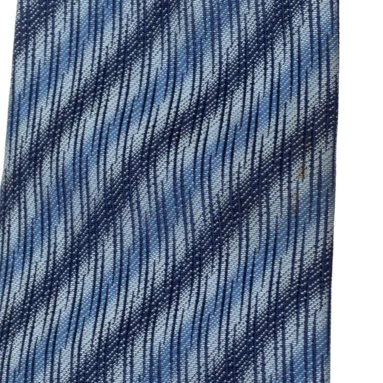 Pre Owned Lanvin Blue Striped Jacquard Silk Tie