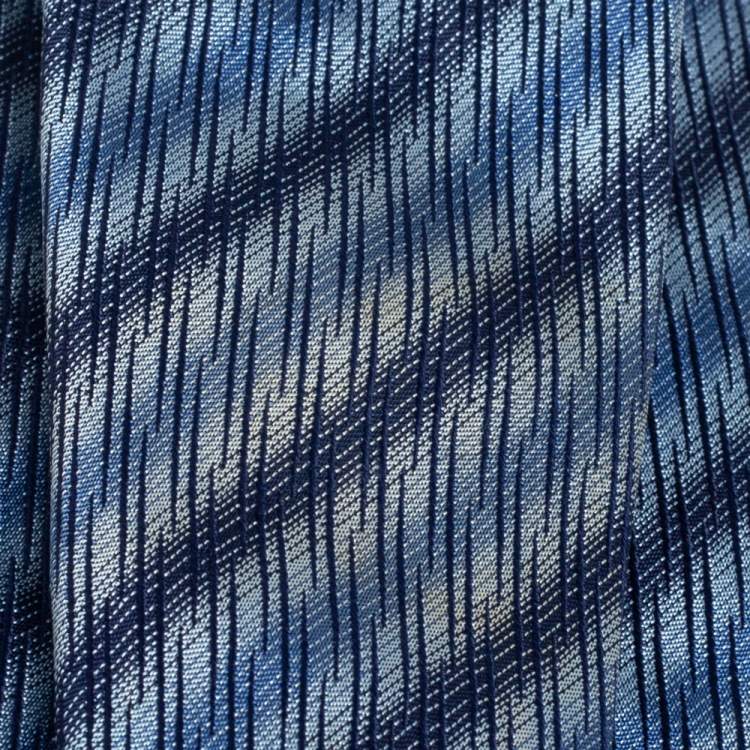 Pre Owned Lanvin Blue Striped Jacquard Silk Tie