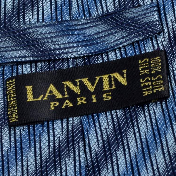 Pre Owned Lanvin Blue Striped Jacquard Silk Tie