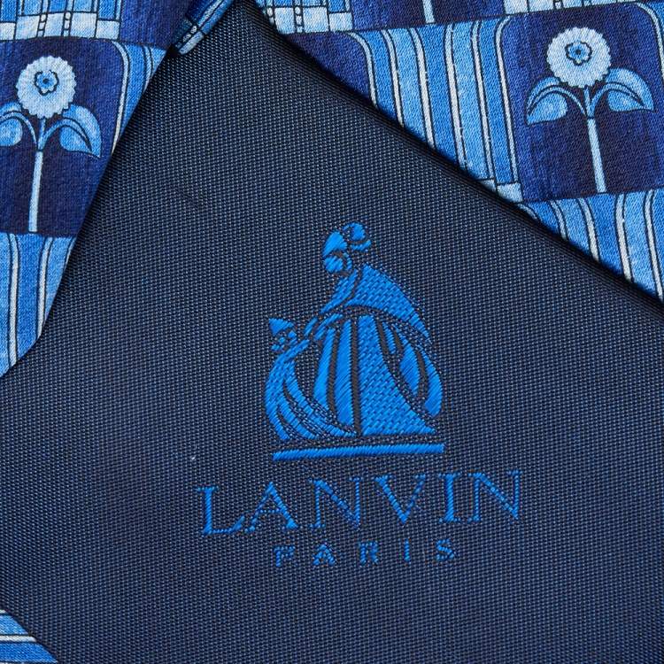 Pre Owned Lanvin Blue Floral Motif Silk Tie