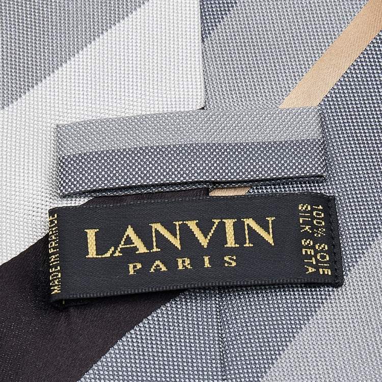 Pre Owned Lanvin Grey Striped Silk Tie