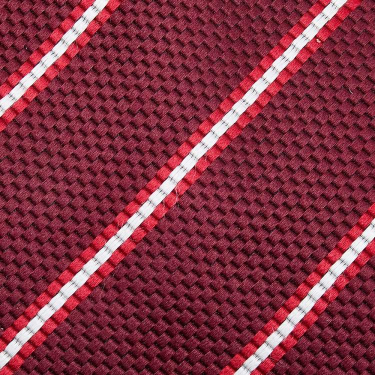 Pre Owned Lanvin Burgundy Striped Silk Jacquard Tie